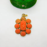 George III 15ct Gold Carved Red Coral Set Floral Pendant Antique c1820