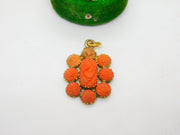 George III 15ct Gold Carved Red Coral Set Floral Pendant Antique c1820