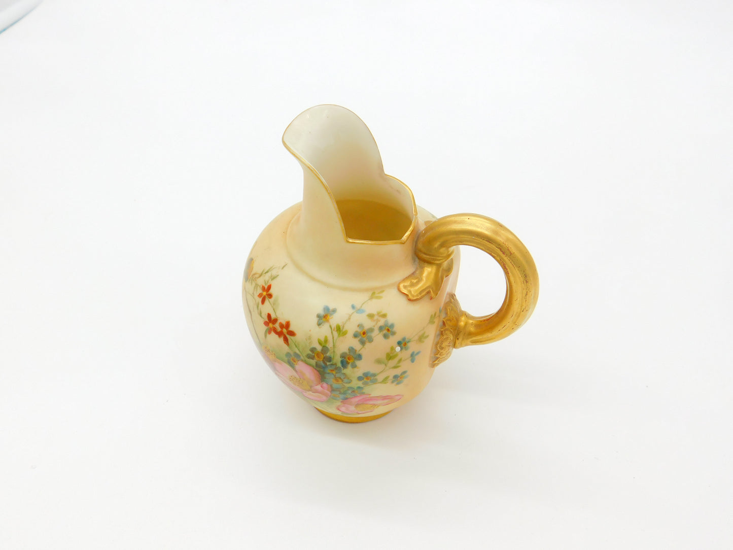 Victorian Royal Worcester Porcelain Brush Floral & Gilt Handle Milk Jug 1901