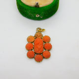 George III 15ct Gold Carved Red Coral Set Floral Pendant Antique c1820