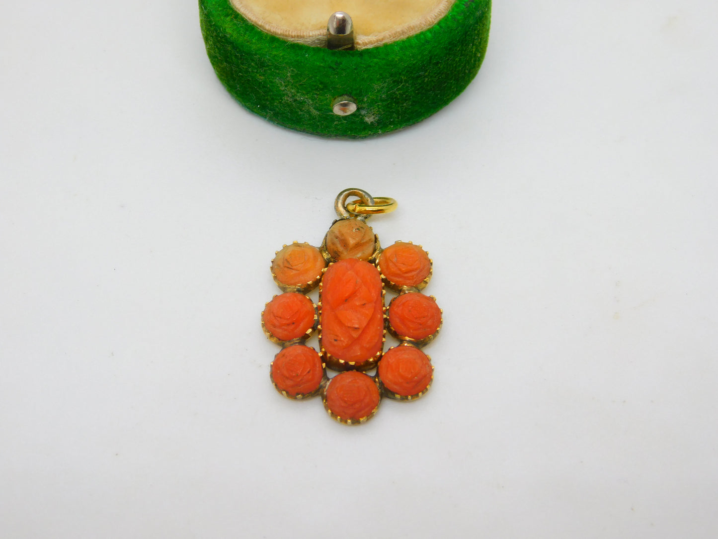 George III 15ct Gold Carved Red Coral Set Floral Pendant Antique c1820