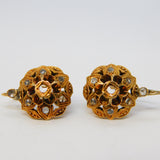 19th Century 14ct Yellow Gold Old-Cut Diamond Floral Earrings Antique c1860