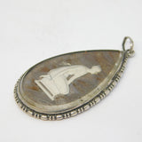 19th Century Sterling Silver Butterfly Wing Goddess Mourning Pendant Antique