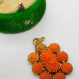 George III 15ct Gold Carved Red Coral Set Floral Pendant Antique c1820