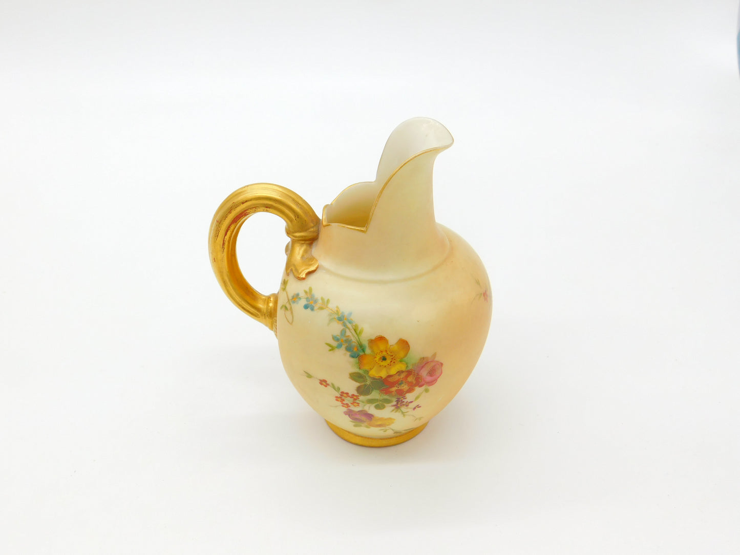 Victorian Royal Worcester Porcelain Brush Floral & Gilt Handle Milk Jug 1901