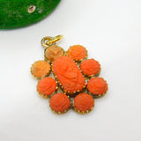 George III 15ct Gold Carved Red Coral Set Floral Pendant Antique c1820