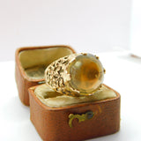 9ct Yellow Gold Cabochon Citrine Modernist Signet Ring c1980 Birmingham