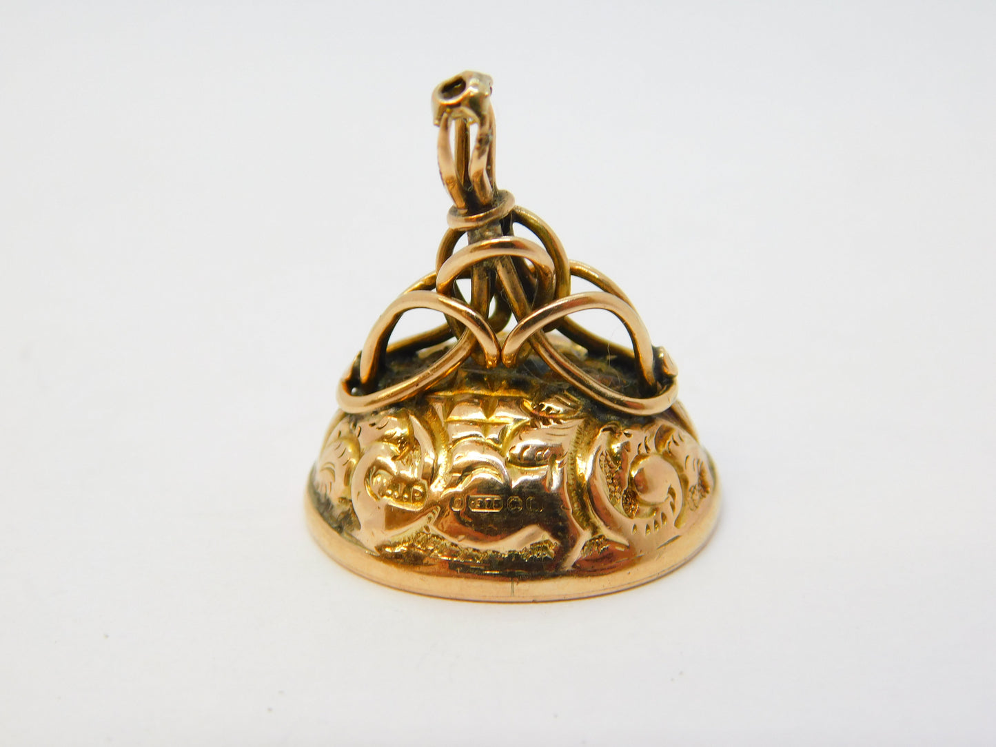 9ct Yellow Gold Floral Pattern Blank Fob Seal Vintage 1963 London