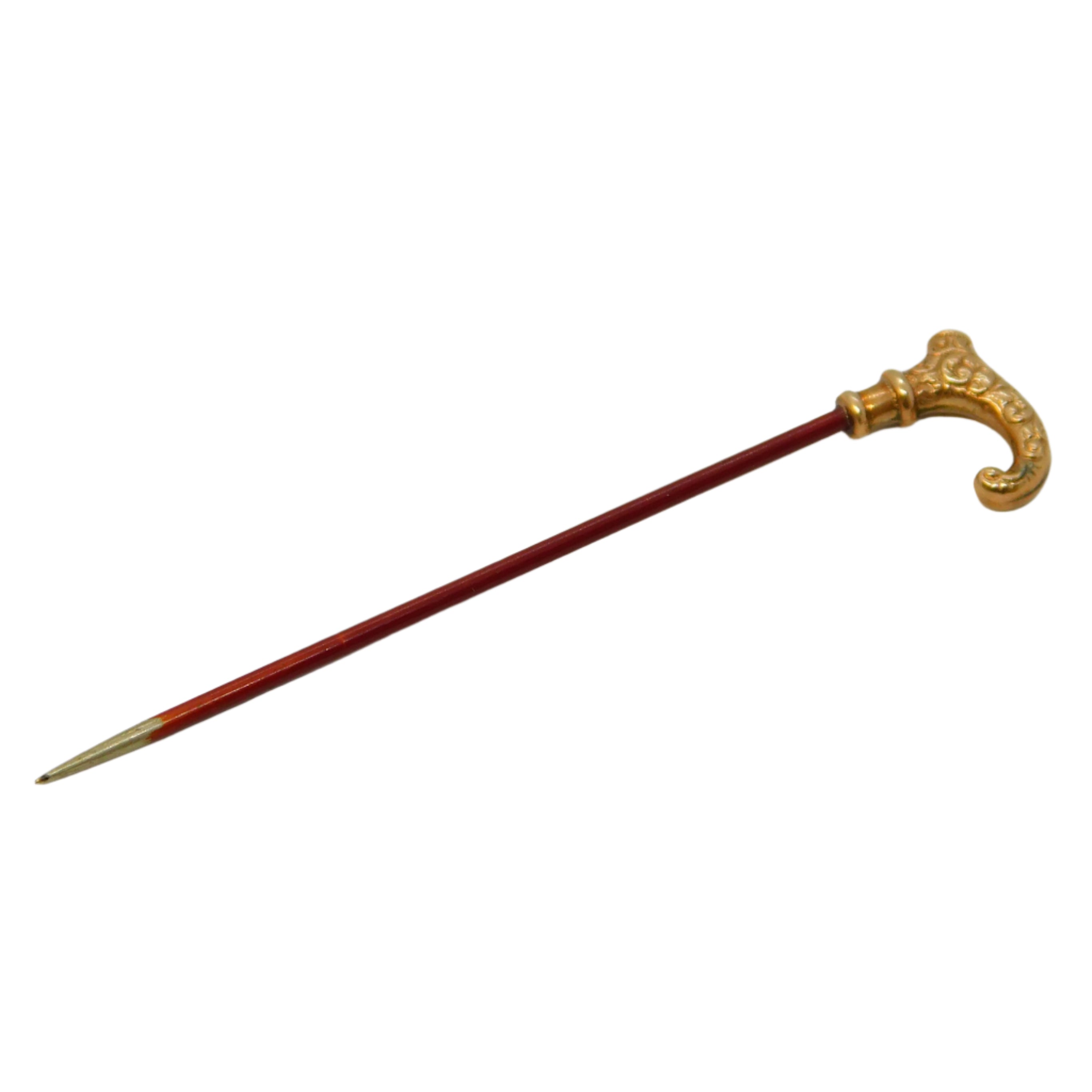 Gold Walking Stick Pin 15ct Gold