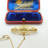 9ct Yellow Gold, Peridot & Seed Pearl Sweetheart Brooch Antique c1910 Edwardian