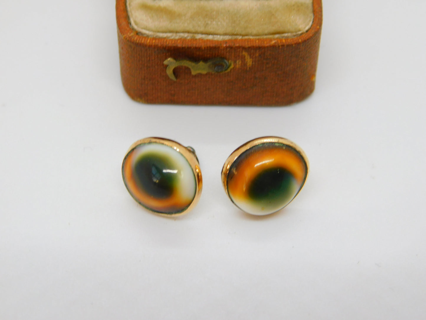 Pair of 10ct Yellow Gold Shell Set Stud Earrings Vintage c1970