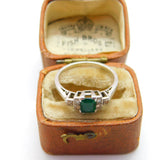 Platinum, Baguette Cut Emerald & Diamond Set Dress Ring c1920 Antique Deco