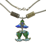 Sterling Silver & Colourful Enamel Dragonfly Pendant Necklace Antique c1930 Deco