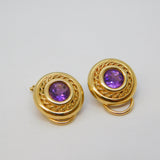 9ct Yellow Gold & Amethyst Set Clip-On Earrings Vintage c1990 Birmingham