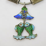 Sterling Silver & Colourful Enamel Dragonfly Pendant Necklace Antique c1930 Deco