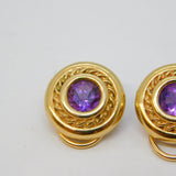 9ct Yellow Gold & Amethyst Set Clip-On Earrings Vintage c1990 Birmingham