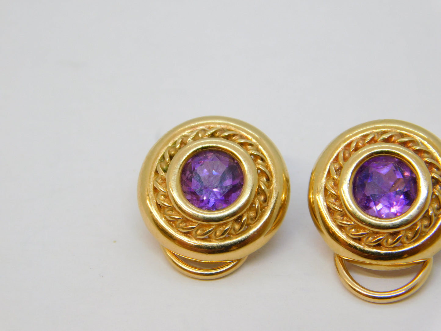 9ct Yellow Gold & Amethyst Set Clip-On Earrings Vintage c1990 Birmingham