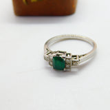 Platinum, Baguette Cut Emerald & Diamond Set Dress Ring c1920 Antique Deco