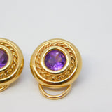 9ct Yellow Gold & Amethyst Set Clip-On Earrings Vintage c1990 Birmingham