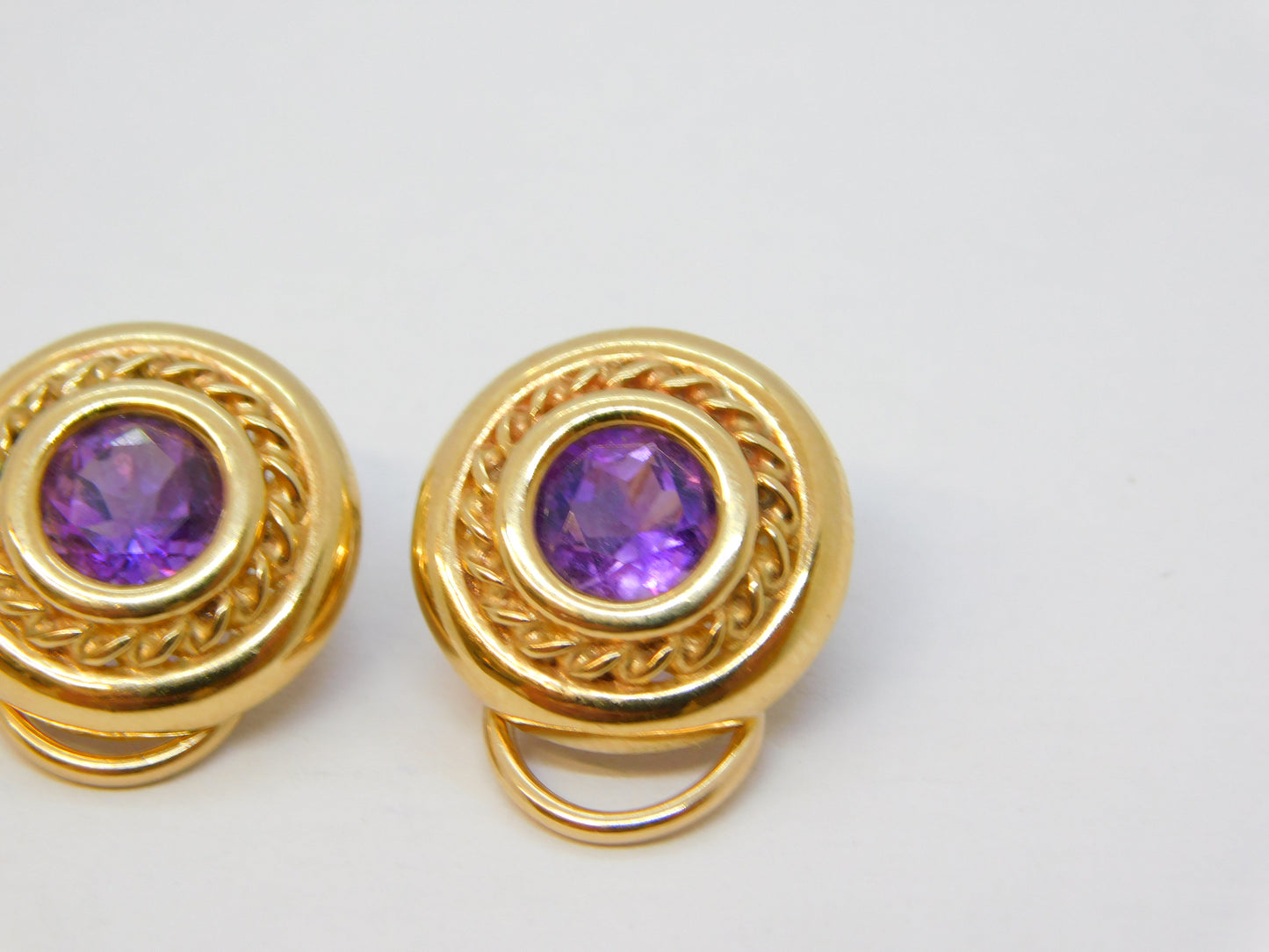 9ct Yellow Gold & Amethyst Set Clip-On Earrings Vintage c1990 Birmingham