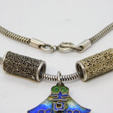Sterling Silver & Colourful Enamel Dragonfly Pendant Necklace Antique c1930 Deco