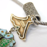 Sterling Silver & Colourful Enamel Dragonfly Pendant Necklace Antique c1930 Deco