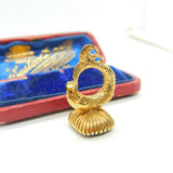 9ct Yellow Gold & Onyx Set Fish Or Dolphin Fob Seal Pendant Vintage 1975 London