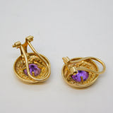 9ct Yellow Gold & Amethyst Set Clip-On Earrings Vintage c1990 Birmingham