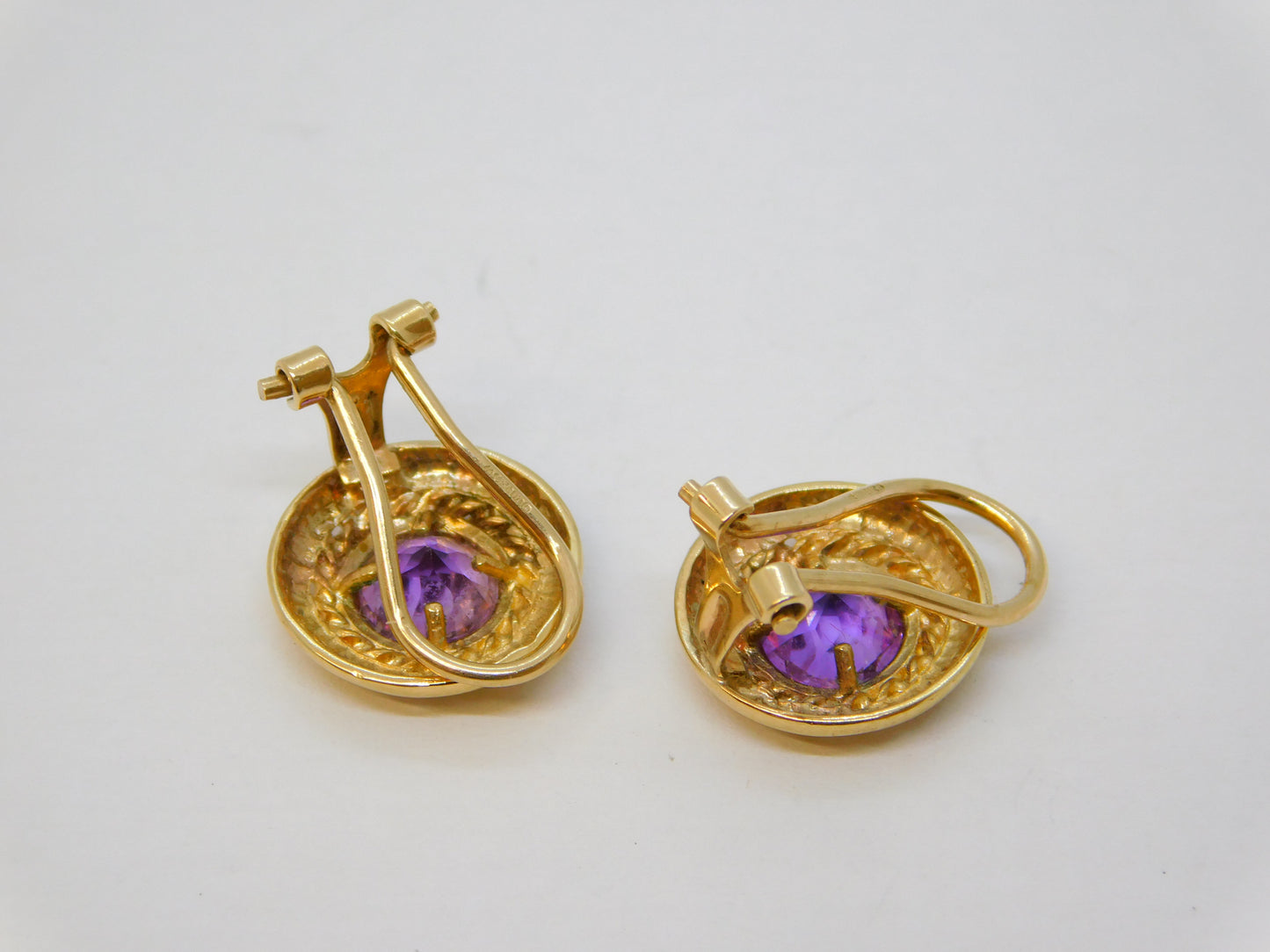 9ct Yellow Gold & Amethyst Set Clip-On Earrings Vintage c1990 Birmingham