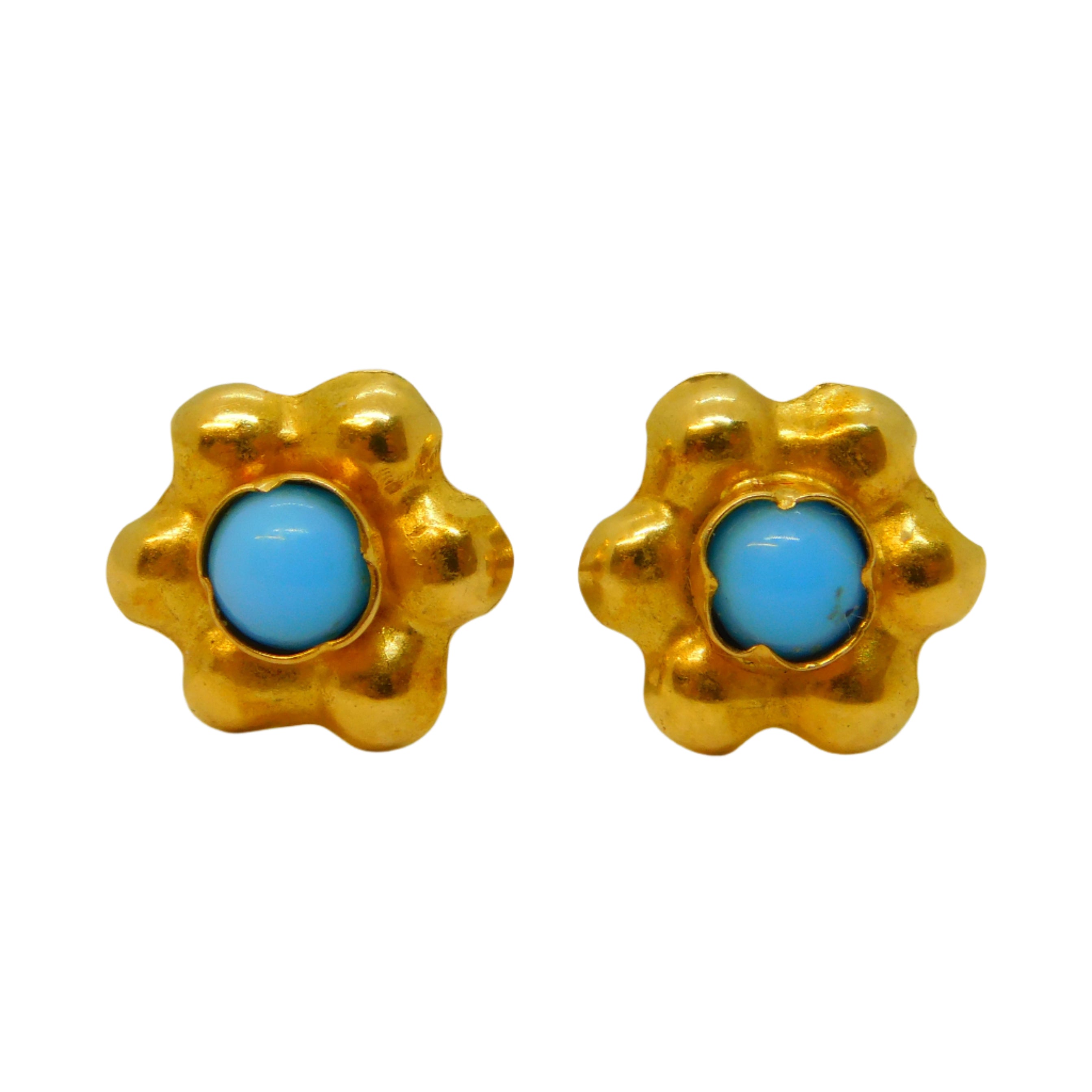 18ct Gold Antique Flower Turquoise Earrings