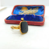 9ct Yellow Gold & Onyx Set Fish Or Dolphin Fob Seal Pendant Vintage 1975 London