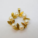 14ct Yellow Gold & Pearl Set Wreath Form Drop Pendant Vintage c1960