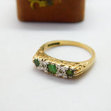 18ct Yellow Gold, Emerald & Diamond Set Boat Ring Vintage c1970 London
