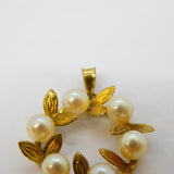 14ct Yellow Gold & Pearl Set Wreath Form Drop Pendant Vintage c1960