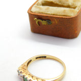 18ct Yellow Gold, Emerald & Diamond Set Boat Ring Vintage c1970 London