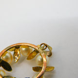 14ct Yellow Gold & Pearl Set Wreath Form Drop Pendant Vintage c1960