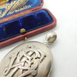 Victorian Sterling Silver & Cryptic Monogram Large Locket Pendant Antique c1860