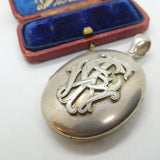 Victorian Sterling Silver & Cryptic Monogram Large Locket Pendant Antique c1860
