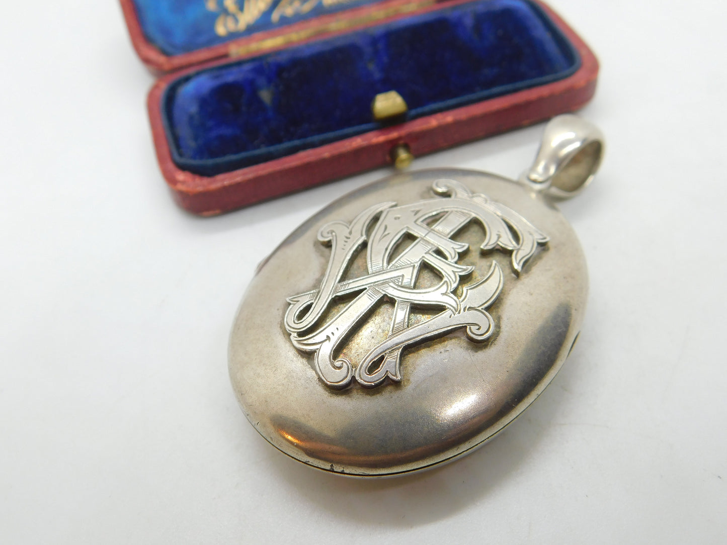 Victorian Sterling Silver & Cryptic Monogram Large Locket Pendant Antique c1860