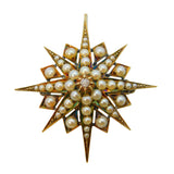 Victorian 15ct Gold, Seed Pearl & Diamond Starburst Pendant Antique c1880