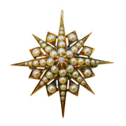 Victorian 15ct Gold, Seed Pearl & Diamond Starburst Pendant Antique c1880
