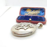 Victorian Sterling Silver & Cryptic Monogram Large Locket Pendant Antique c1860