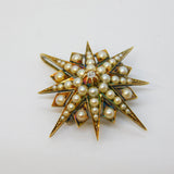 Victorian 15ct Gold, Seed Pearl & Diamond Starburst Pendant Antique c1880
