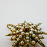 Victorian 15ct Gold, Seed Pearl & Diamond Starburst Pendant Antique c1880