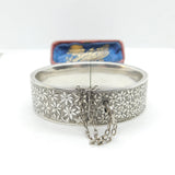 Aesthetic Movement Sterling Silver Floral Bangle With Lock & Key Victorian c1880