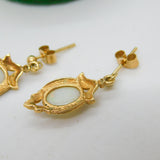 9ct Yellow Gold Victorian Style Cabochon Opal Floral Drop Earrings Vintage c1980