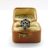 9ct Yellow Gold Sapphire & Diamond Floral Cluster Ring 1977 Birmingham Vintage