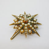 Victorian 15ct Gold, Seed Pearl & Diamond Starburst Pendant Antique c1880