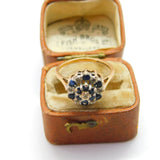 9ct Yellow Gold Sapphire & Diamond Floral Cluster Ring 1977 Birmingham Vintage