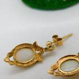 9ct Yellow Gold Victorian Style Cabochon Opal Floral Drop Earrings Vintage c1980